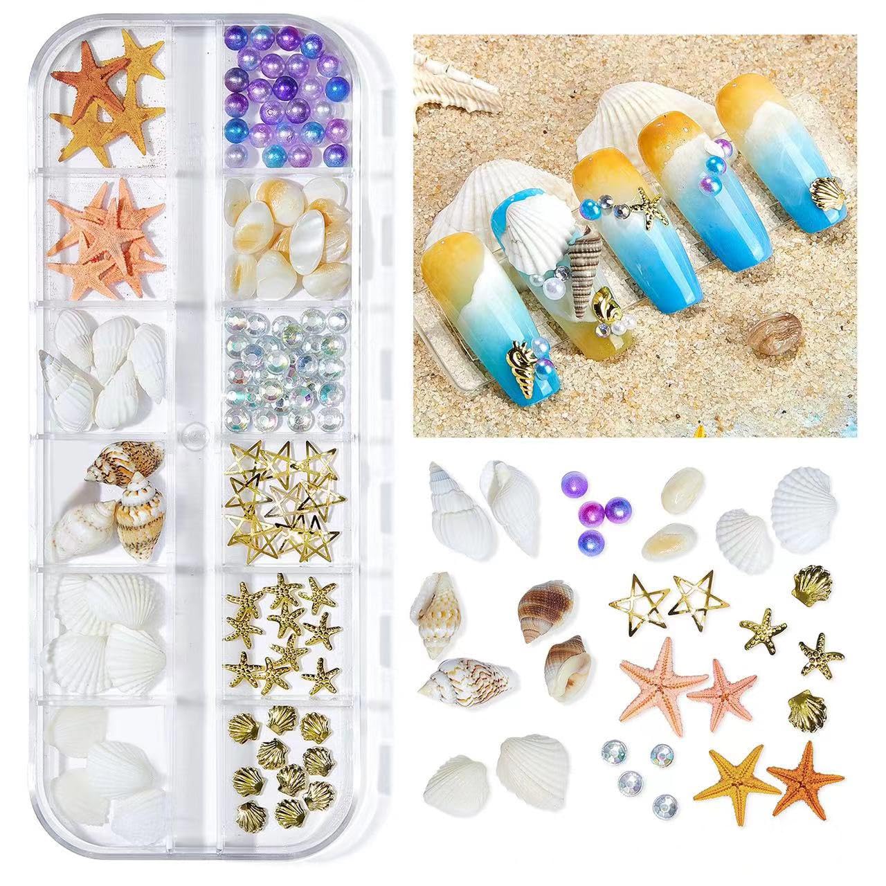 Photo 1 of COOSLIM Summer Beach Nail Rhinestones - Ocean Theme Shell Starfish Conch Studs & Rivets - DIY Manicure Decoration