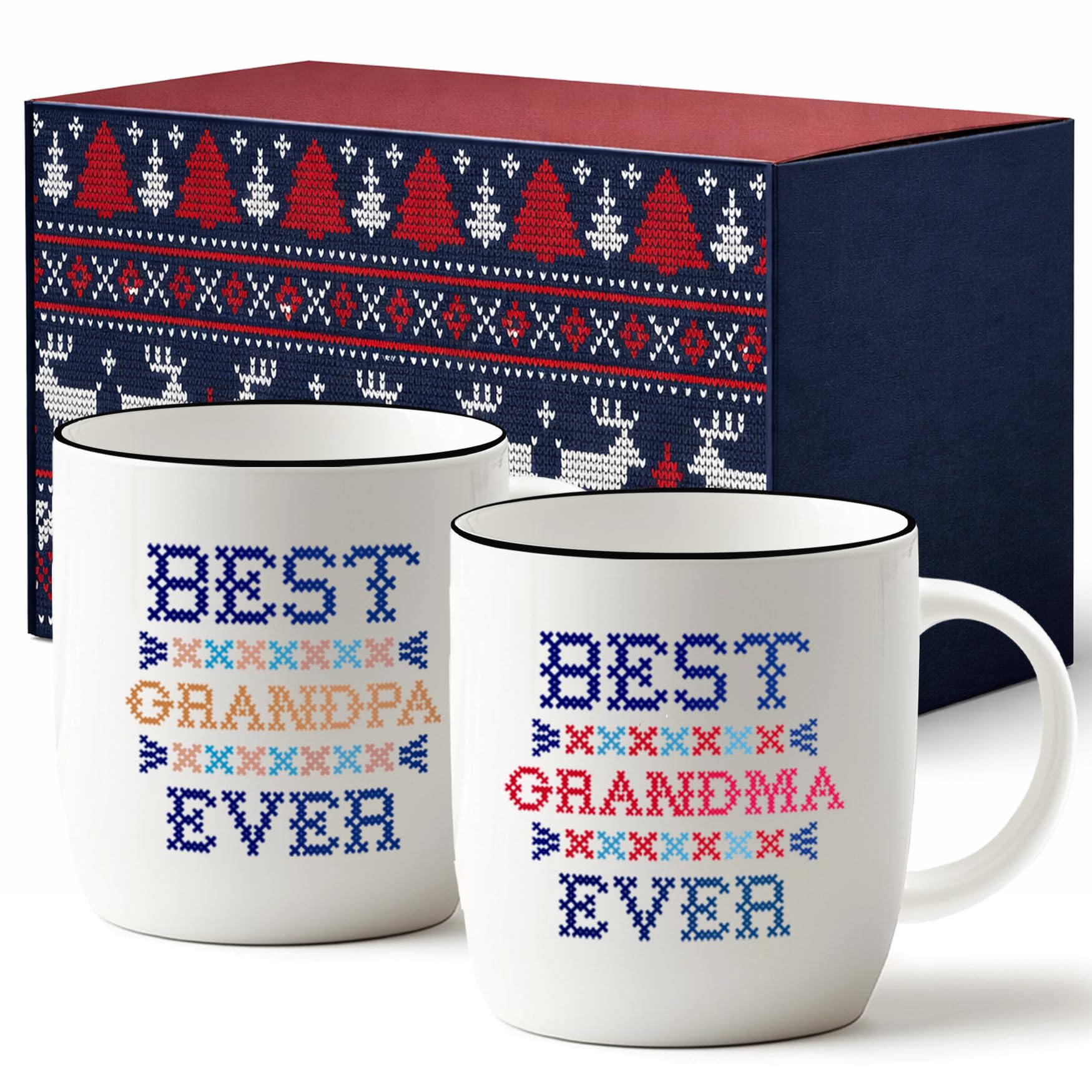 Triple Gifffted Grandad and Grandma Gifts from Grandkids Grandson Granddaughter, Best Ever Grandparents Coffee Mugs, Gift Idea on Christmas Valentines, Grandchildren Mother's Day, Ceramic Cup, 380ML