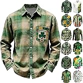 St Patricks Day Shirt for Men Shamrock Clover Printed Long Sleeve Button Down Shirts Casual Collared Tshirt 2026