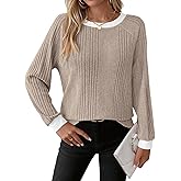 CFLONGE Fall Tops for Women Trendy 2025 Crewneck Long Sleeve Business Casual Shirts Fashion Knit Ribbed Tunic Going Out Tops