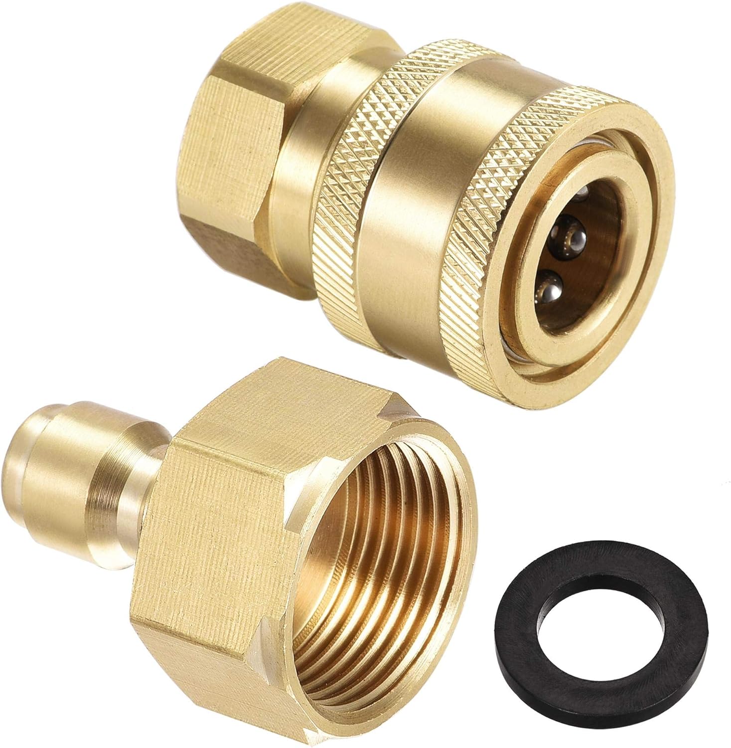 sourcing map Garden Hose Brass Quick Connect Set Fittings M22x1.5 & M14x1.5 Female Thread Water Hose Connectors Pressure Washer Adapter Quick Disconnect Kit