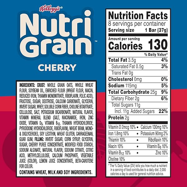 NUTRI-GRAIN SOFT BAKED BREAKFAST BARS, KIDS SNACKS, WHOLE GRAIN, CHERRY, 10.4OZ BOX 6 BOXES (48 COUNT)