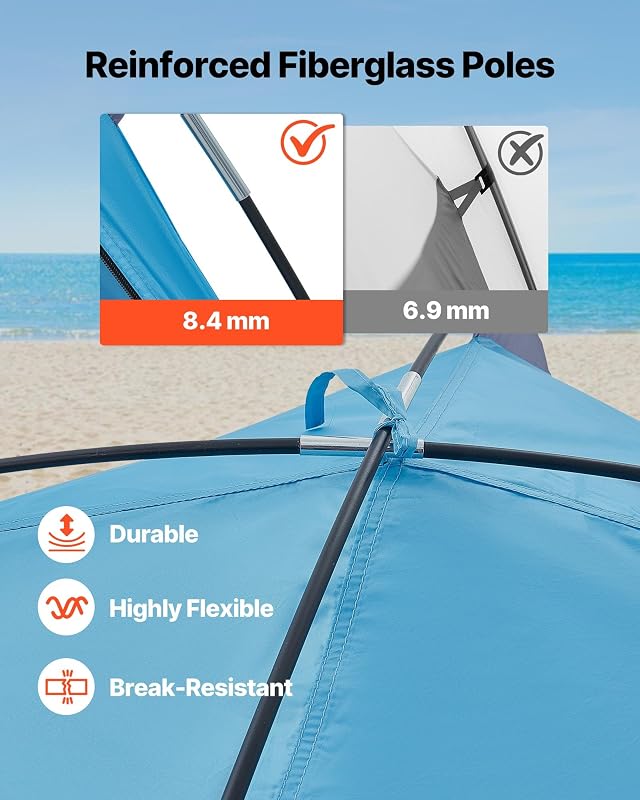 Tente de Plage pour 3 Personnes, Abri de Plage Anti UV UPF 50+, Tente Portable Pare-Soleil avec Sac de Transport et Piquets, pour Famille, Camping, Pêche et Pique-niques, Structure Légère, Bleu