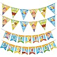Treasures Gifted Officially Licensed Blippi Birthday Party Supplies - Set of 3 Blippi Birthday Banner - 1 Blippi Banner & 2 Blippi Happy Birthday Banner Pennants - Blippi Party Supplies