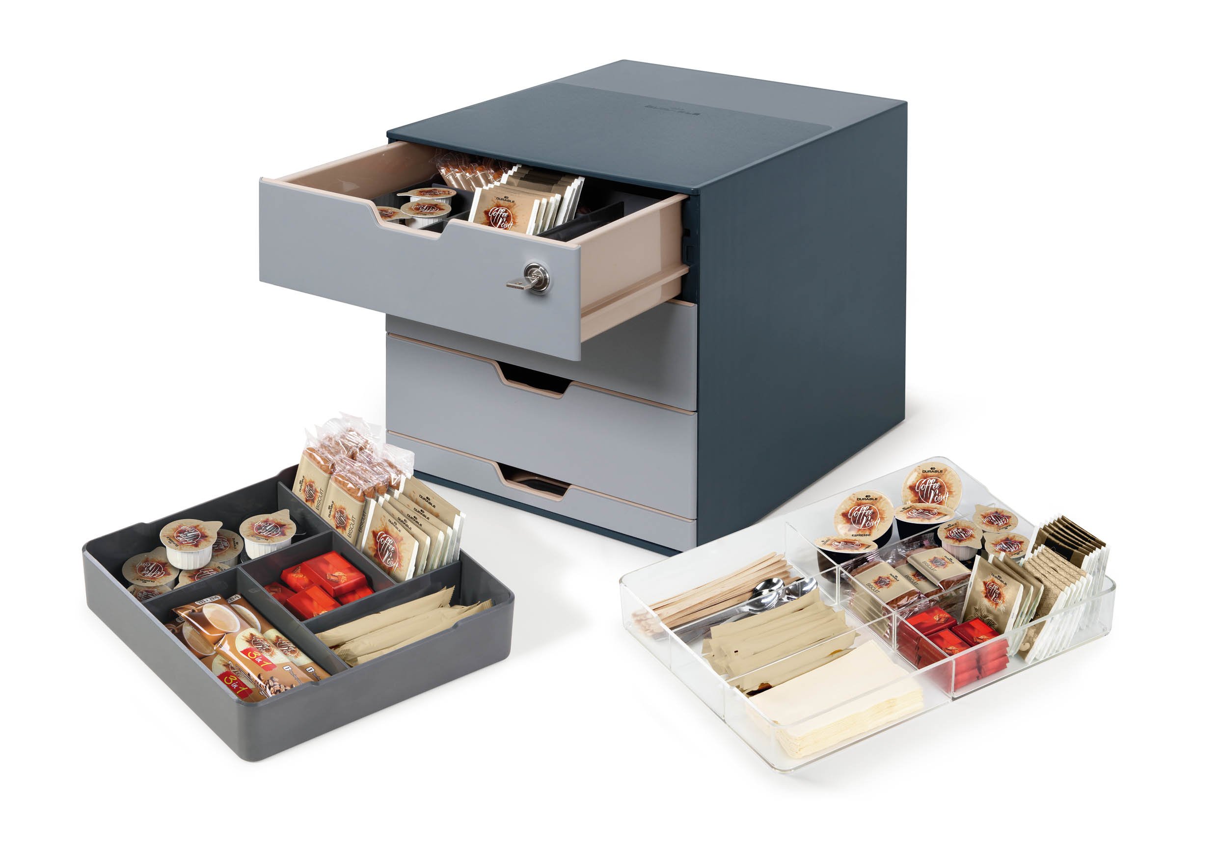 Durable Coffee Point Storage Box | 4 Drawer Coffee Station Unit Complete with Accessories | Ideal for Coffee Pod Capsuals and Tea Bags | Charcoal / Anthracite Grey — image 1