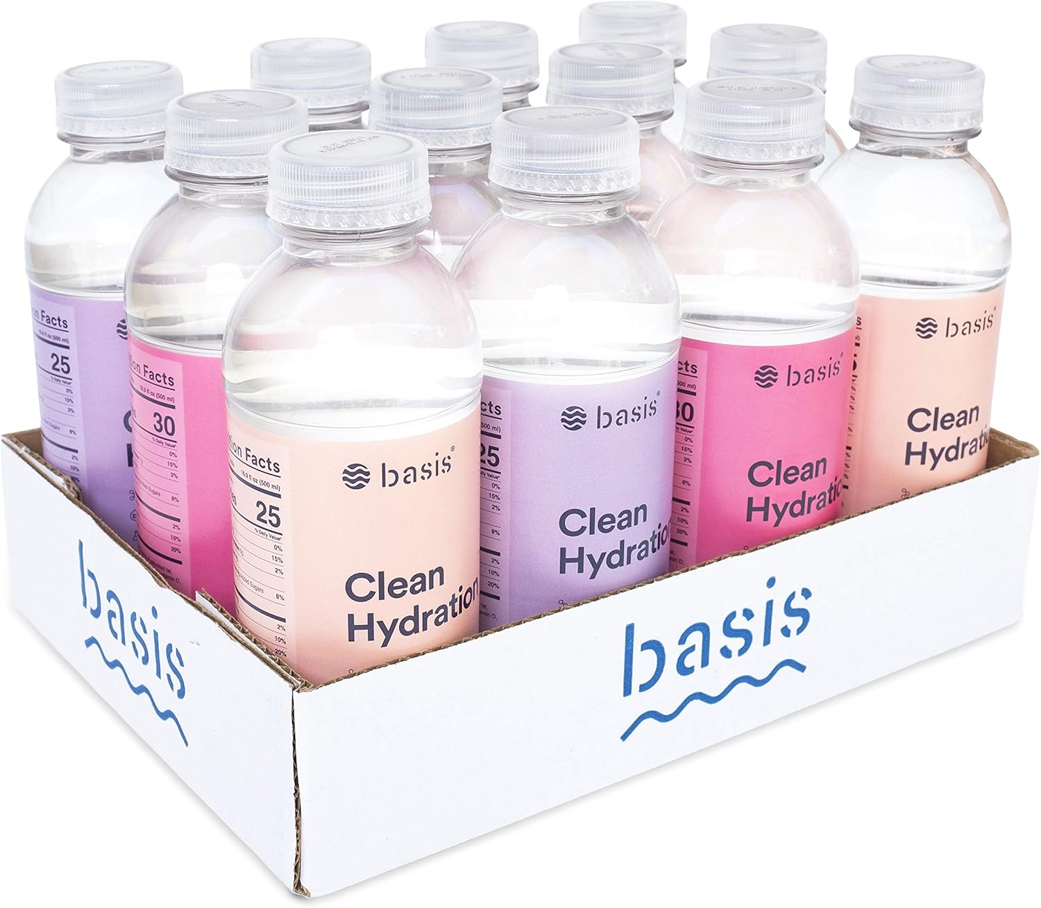 Basis Clean Hydration Drink, Low Sugar Electrolyte Beverage, Dehydration Recovery from at-Home Workouts, Exercise, Illness, Travel, Hangover, Sports, Heat, Fatigue - 12 Bottles per Case - (Variety): Health & Personal Care