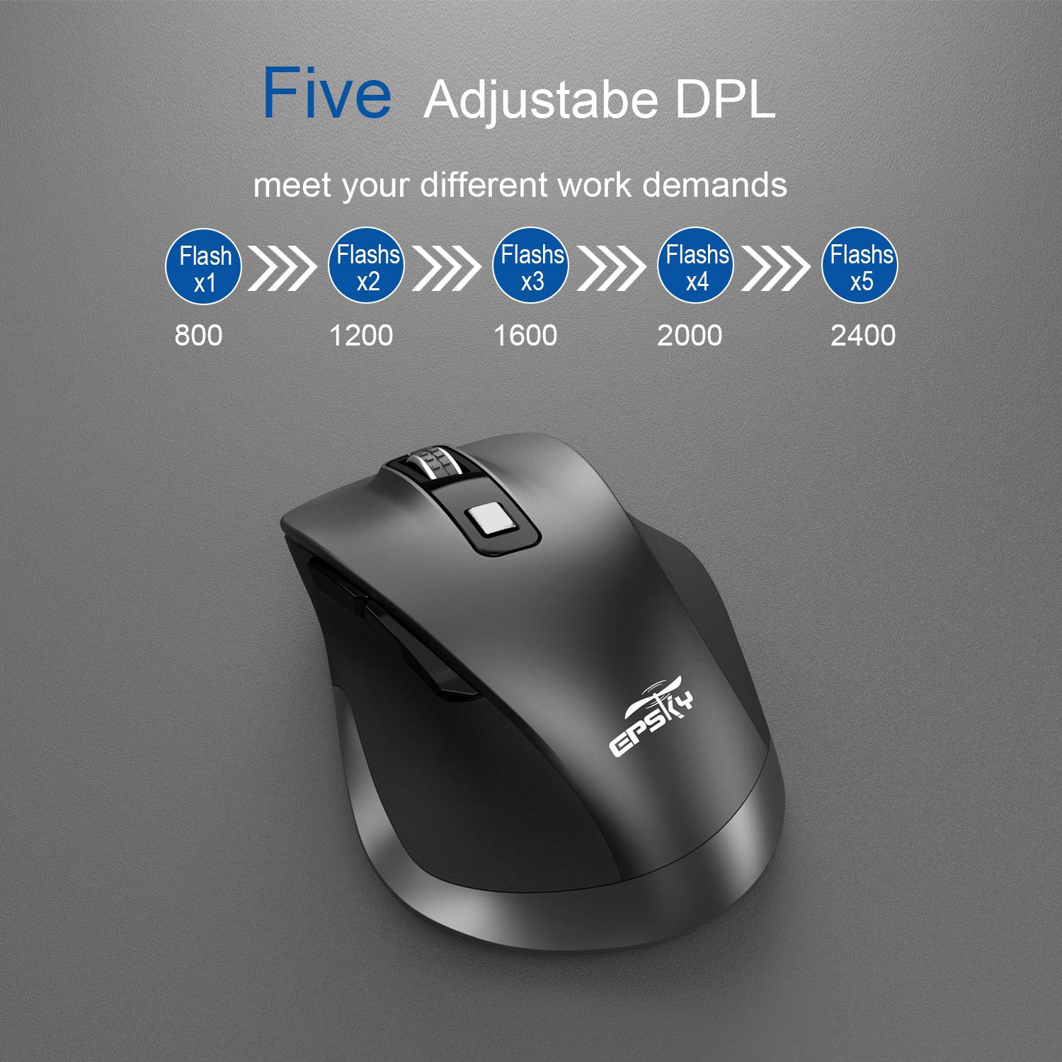 EPSKY 5 Adjustable DPI Levels, 6 Buttons 2.4G Wireless Mouse Portable Mobile Optical Mouse with USB Receiver, Orange