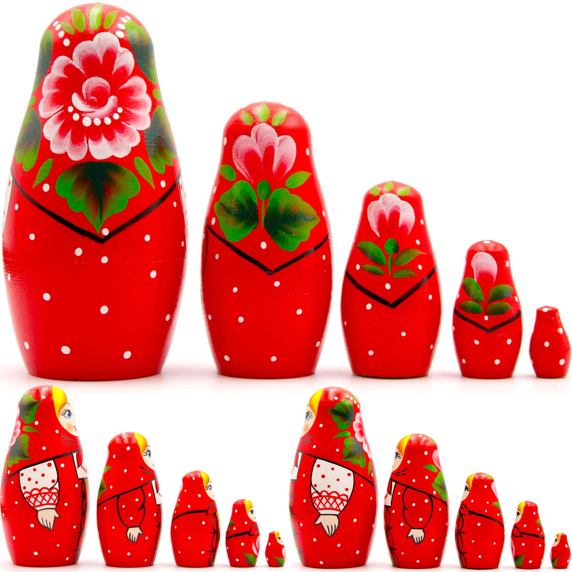 AEVVV Russian Nesting Dolls Set 5 pcs - Matryoshka Dolls with Traditional Red Russian Sarafan - Babushka Dolls - Hand-Painted Wooden Nesting Doll