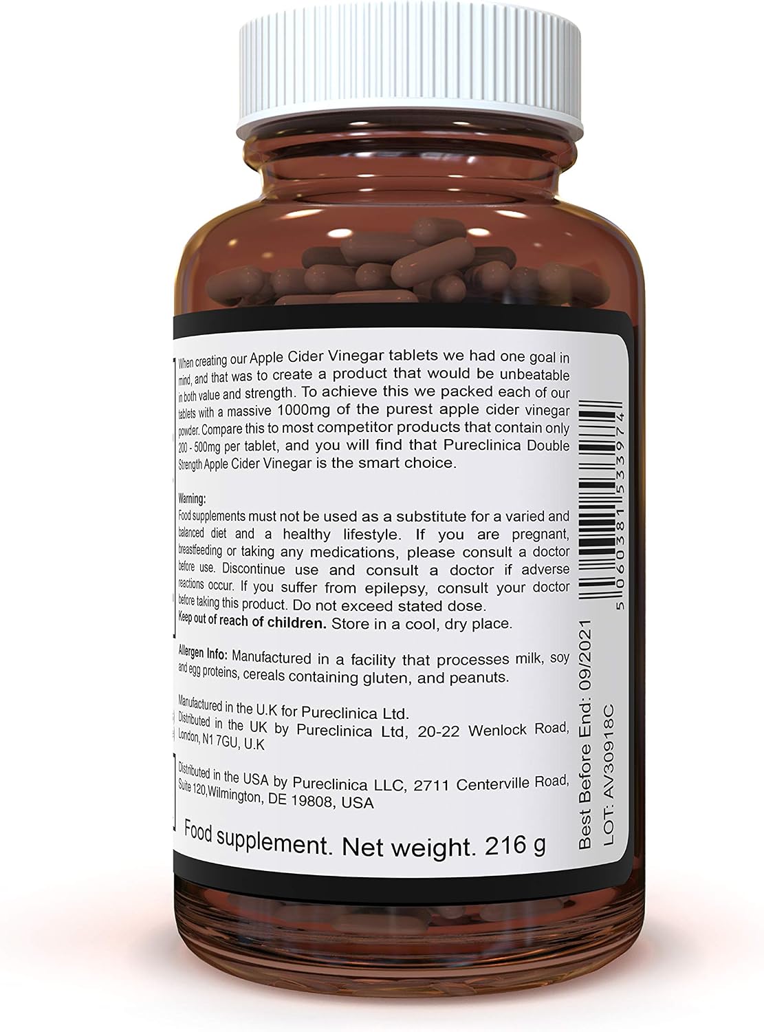 Double Strength Apple Cider Vinegar 1000mg x 180 Tablets (6 Months Supply), 180 Count (Pack of 1) - Image 3