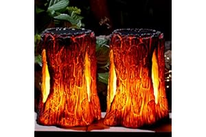 TONULAX Solar Lights Outdoor - Stump On Fire Torch, Flickering Flame Lantern, Solar Powered Landscape Decoration for Garden, Patio, Pathway, Deck & Yard Decor (2 Pack), Resin, Copper
