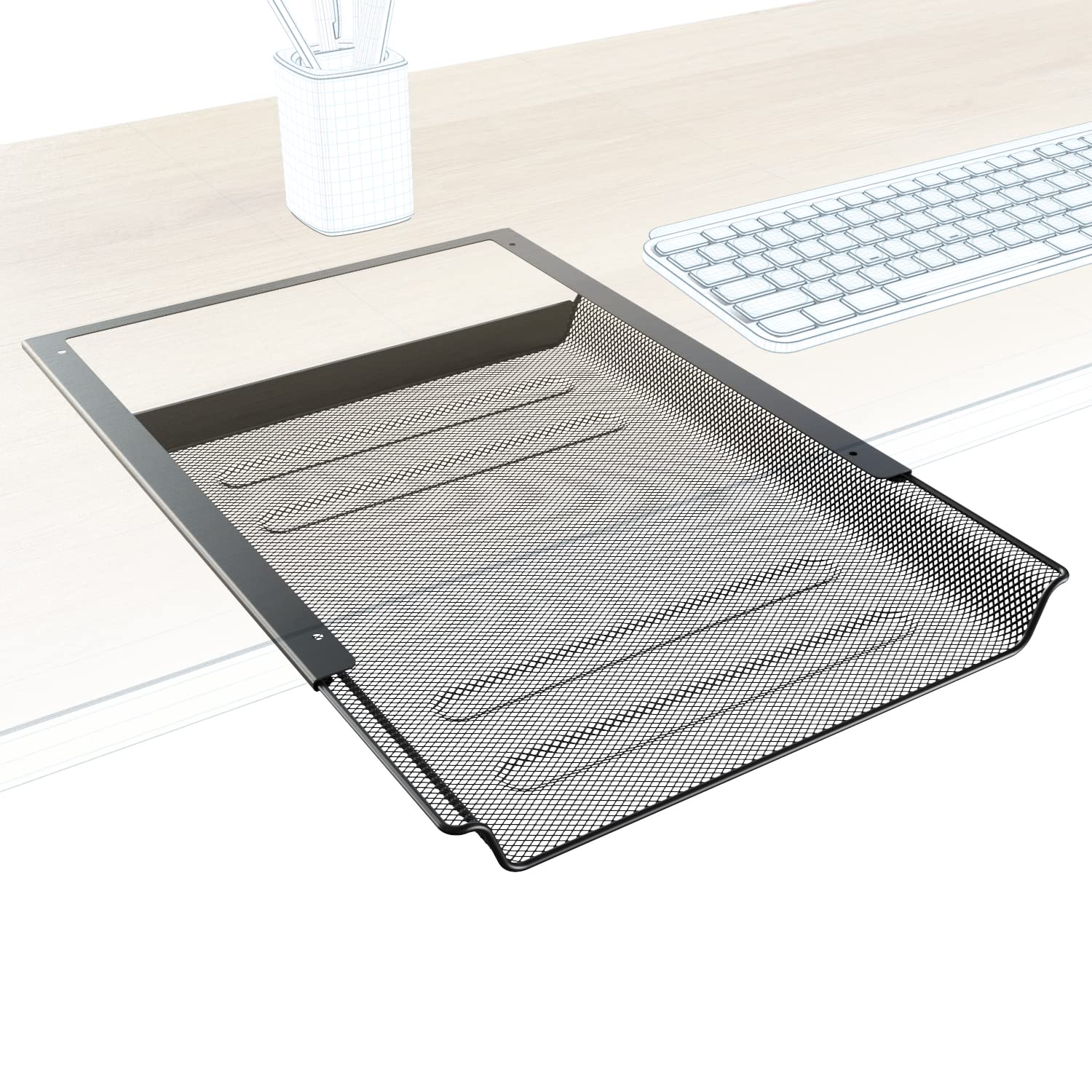 KD Essentials – under-desk drawer, stores A4 documents and office supplies hidden away under the desk, sliding organiser/storage drawer unit for the business and home office – metal, black
