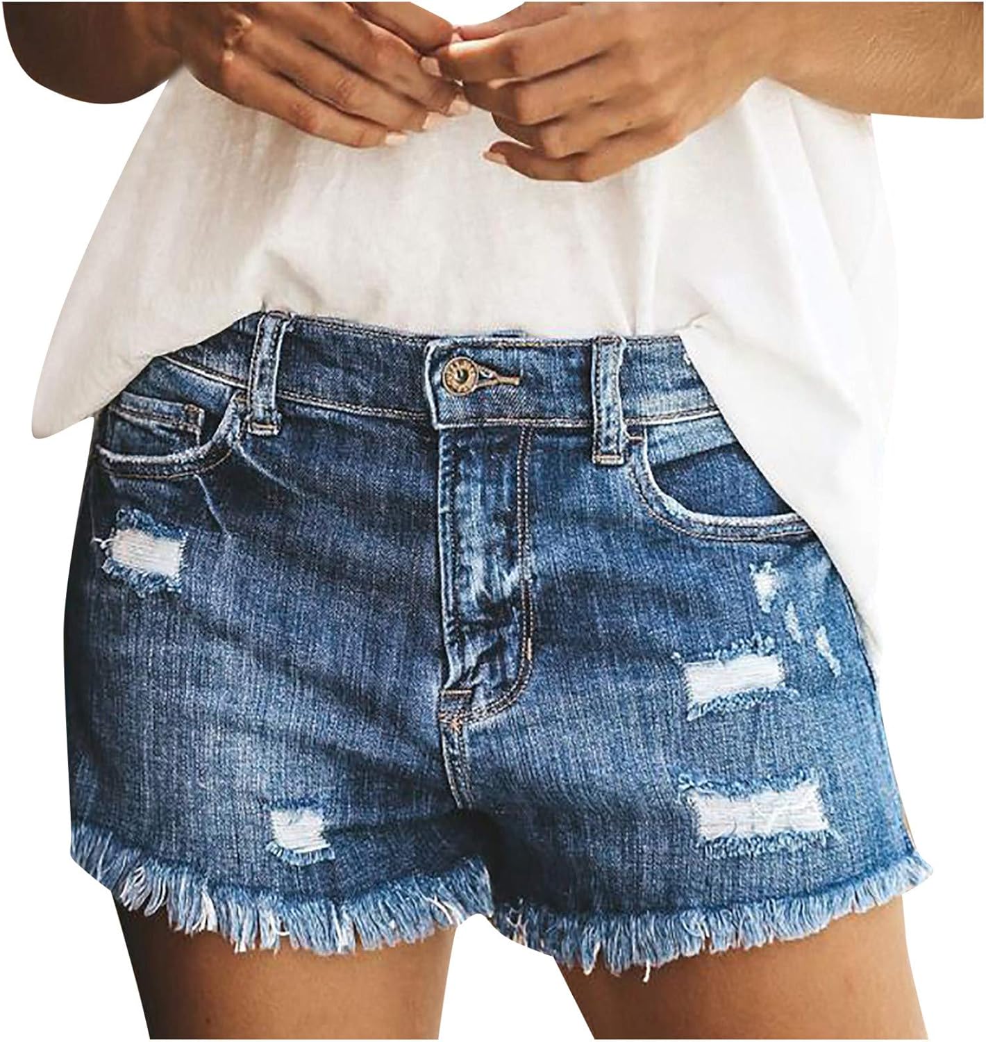 BCDlily Women's Ripped Denim Jean Shorts Casual Summer Mid Waisted