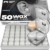 Peace&amp;Quiet PQ Wax Ear Plugs, Silicone Earplugs for Sleep, Classic, 50 Ct | Soft Moldable Wax Pillows for Noise Reduction, Side Sleepers, Snoring, Swimming, Shower, Travel, Bath, Hearing Protection