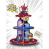 DRCYULP Superhero Spider Party Cupcake Stand, Superhero Themed Birthday Party Supplies for Kids Boy Birthday Cupcake Decoration Superhero Spider Themed 3 Tier Cupcake Stand