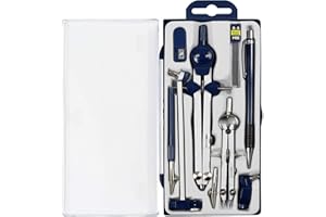 UNJOO Drawing 9Pc Geometry Set Metal Compass, Geometry Precision Tool for Student, Circle Drawing Tool and Architecture, Drafting Kits for Engineer with Shatterproof Storage Box (Blue)