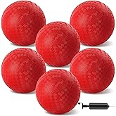 HSLCGF 6 Pcs Dodgeballs 8.5 Inch Playground Ball Red Kickball Inflatable Rubber Handball Bouncy Dodge Ball with 1 Hand Pump for Outdoors Ball Games Gym Camps Picnic (Needle is at The Top of The Pump)