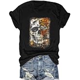 Skull Shirts for Women Vintage Skeleton T Shirt Short Sleeve Top | Skull Shirts For Women Vintage Skeleton T Shirt Funny Wildflower Tshirt Daisy Graphic Tees Short Sleeve Tops