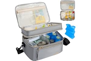OUUTMEE Wearable Breast Pump Bag, Double Layer Breastmilk Cooler Bags Portable Breastfeeding Pumps Carrying Case for Nursing & Working Moms (Ice Pack Included)
