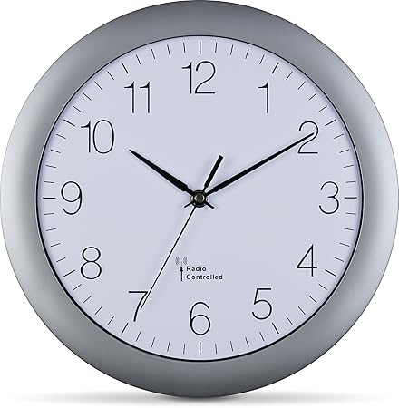 EUROTIME Funkwanduhr, 30 cm, Kunststoffgehäuse, gewölbtes Echtglas, automatische Zeitein- und Zeitumstellung von Sommer- und 