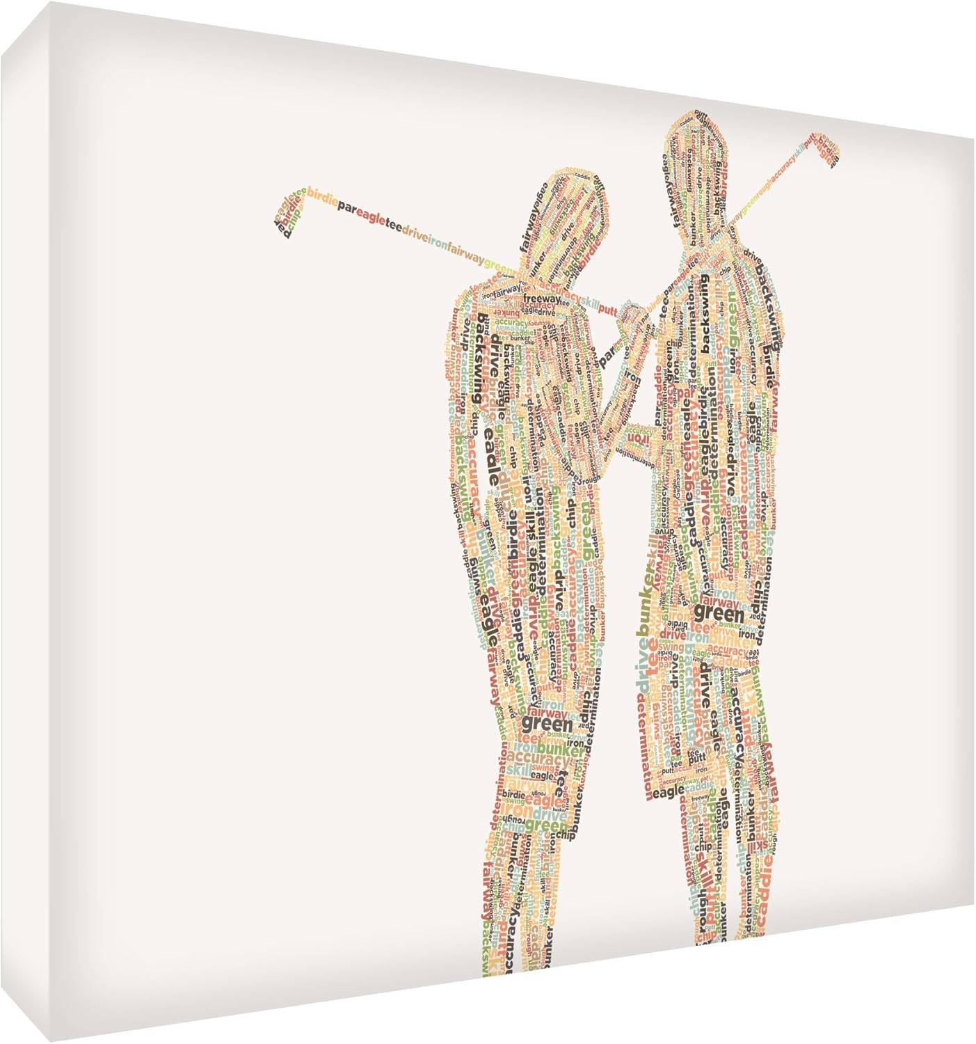 Feel Good Art Gallery Wrapped Box Canvas in Typographic Golf Couple Design (90 x 60 x 4 cm, X- Large, Autumnal Tones)