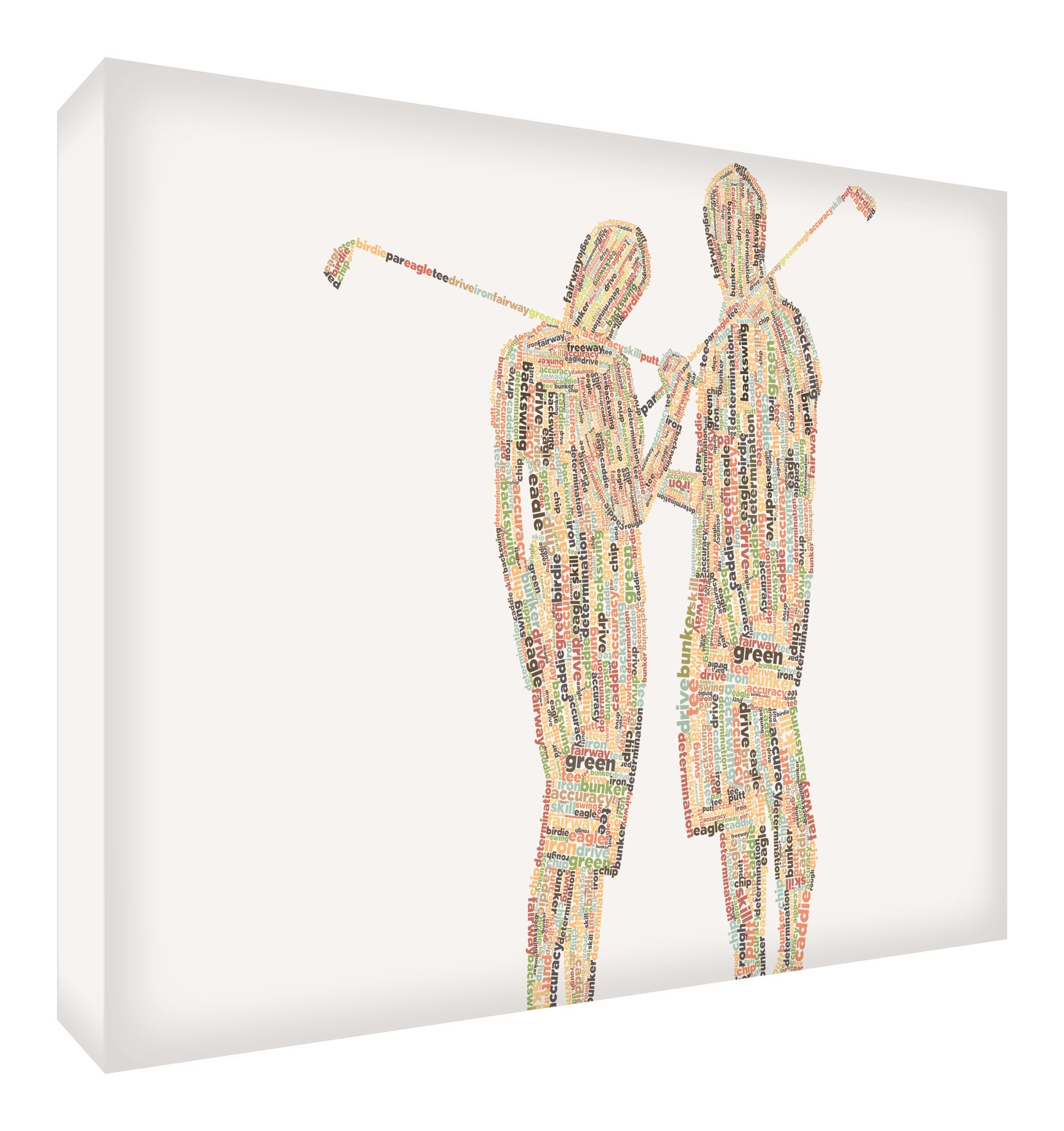Feel Good Art Gallery Wrapped Box Canvas in Typographic Golf Couple Design (90 x 60 x 4 cm, X- Large, Autumnal Tones)