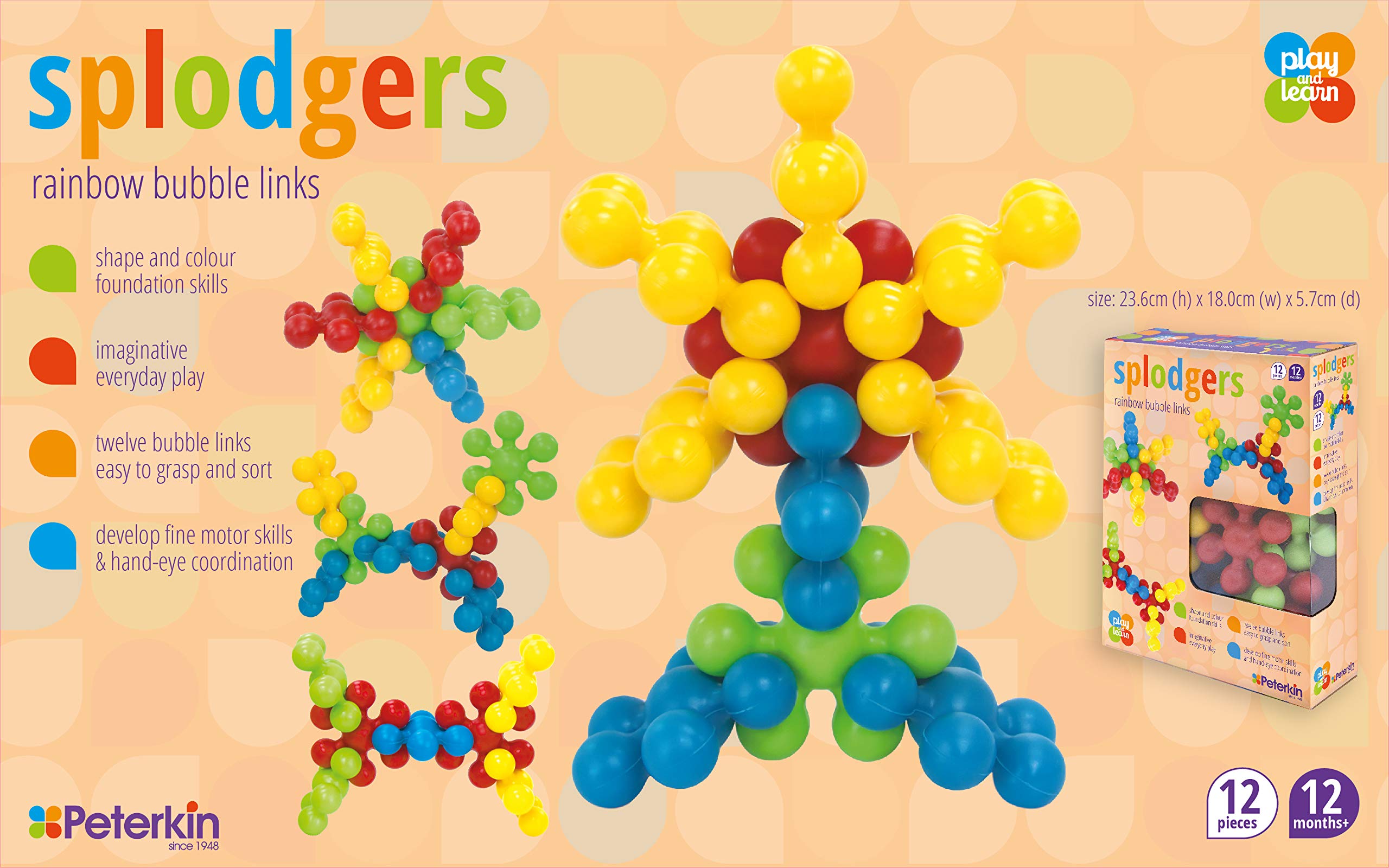 PETERKIN | Play & Learn – SPLODGERS – Rainbow Bubble Links | Pre-school Toys | Educational Toys | Ages 12m+