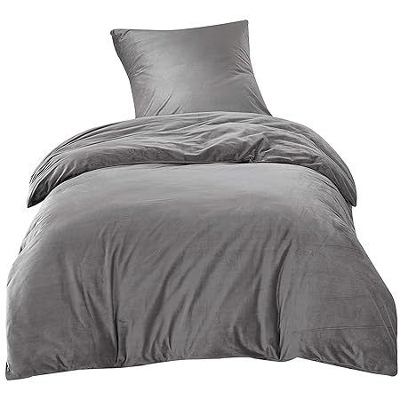 Bettwäsche 135x200cm Grau Einfarbig Flauschig Warm mit Cashmere Touch 2-teilig Bettbezug & Kissenbezug 80x80cm Luxus Solid Ve