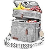 LOKASS Lunch Box & Lunch Bag for Women Men Double Deck, Large Insulated Adult Lunch Box Leakproof Lunchbox Cooler Bag for Work Picnic Beach,(Gray16L)