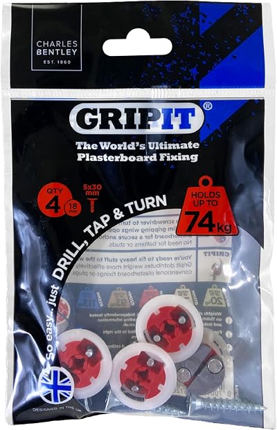 Gripit Red Plasterboard Fixings Heavy Duty Supports Up To 74kg 4 Pack