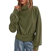 Yanekop Womens Turtleneck Tops Mock Neck Long Sleeve Shirts Oversized Cropped Sweatshirts Loose Fitting Pullover Tops(Army Green,S)