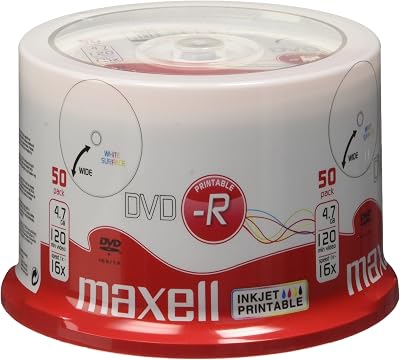 Maxell 50 x DVD-R 4.7GB 16x Printable White Surface Spindle Storage Media