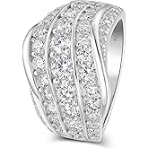 HAULTENG Moissanite Wide Wedding Band for Women D Color VVS1 Clarity Fashion Promise Ring 925 Sterling Silver Sz 5-10