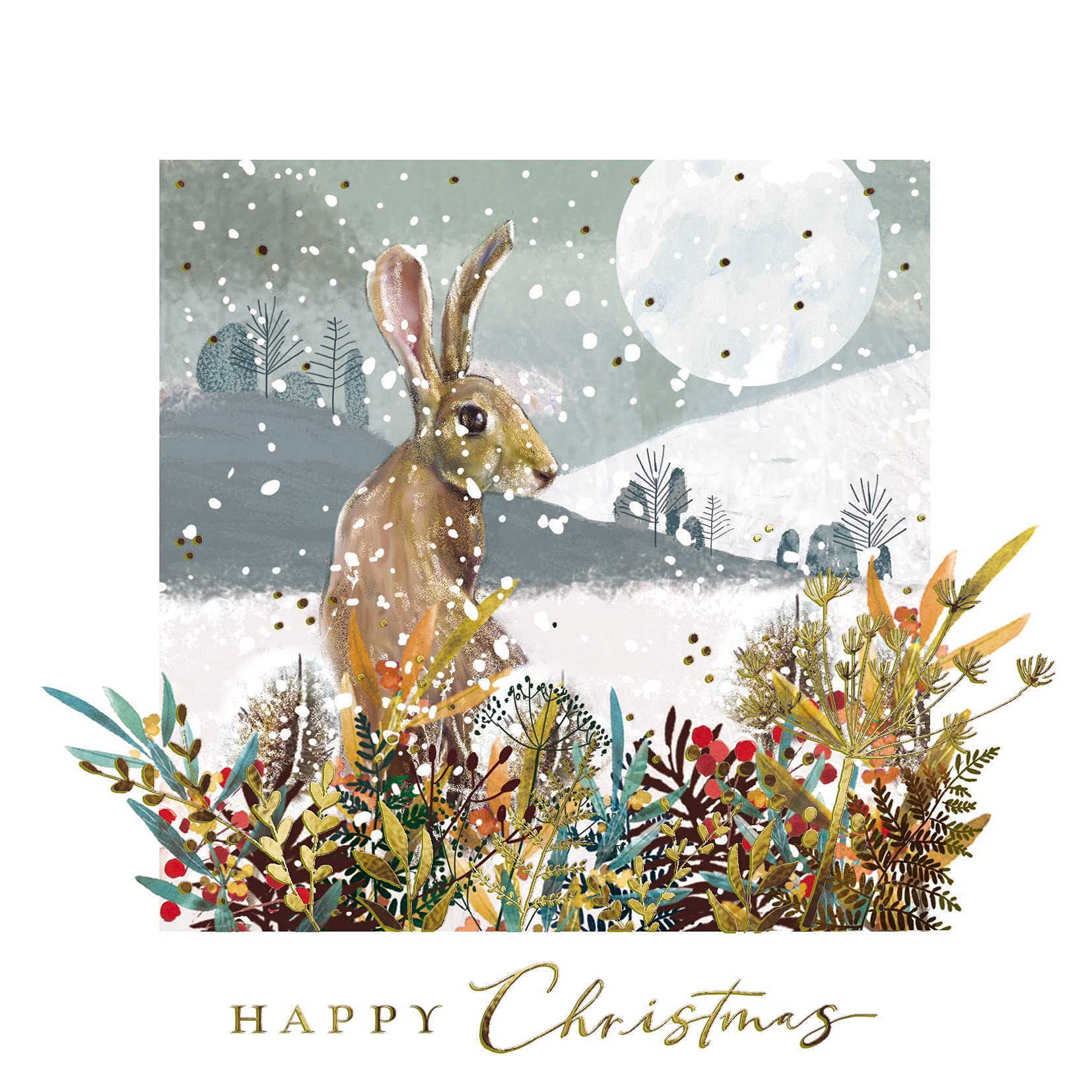 Ling Design Pack of 6 Charity Christmas Cards - 'It's Starting to Snow' - 6 Cards of 1 Lovely Artistic Design - Gold Foil Finish