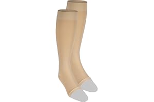 NuVein Medical Compression Stockings, 20-30 mmHg Support for Women & Men, Knee Length, Open Toe, Beige, X-Large