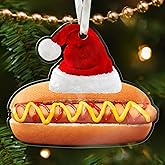 HUNIGIFT Hot Dog Christmas Ornaments 2025 - Food Ornaments for Christmas Tree - Hot Dog Gifts for Women Men - Hanging Acrylic Ornament