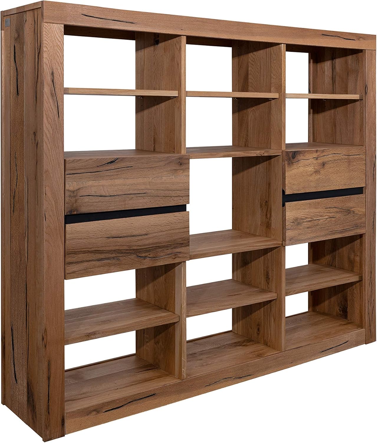MASSIVMOEBEL24.DE Solid Wood Shelving Unit 160 x 36 x 140 cm Tobacco Brown Oiled Montreux 243