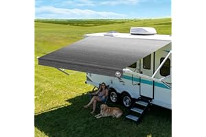 19.5oz Heavy Duty RV Awning Fabric Replacement, 5-Layer Rip-Stop No-Hole Vinyl Awning, Waterproof UV-Resistant RV Canopy for Camper, Trailer & Motorhome, Universal Fit 15FT (Fabric 14'2")