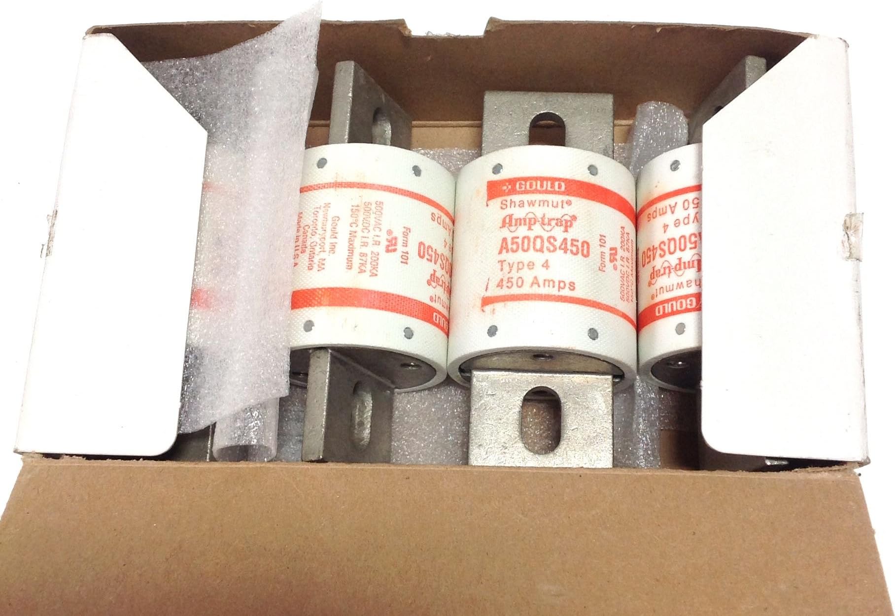 GOULD SHAWMUT AMP-TRAP 450A 500V FUSES NIB, 4 IN BOX A50P450-4 104947