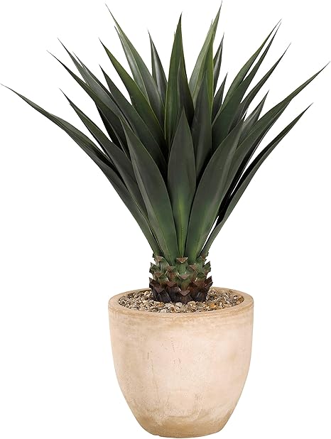 Amazon Com D W Silks 317111 Jumbo Agave Plant In Round Resin Planter Green Tan Home Kitchen