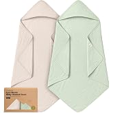 KeaBabies Muslin Hooded Baby Towels for Newborn Girls, Boys - 2-Pack, 35x35 Organic Cotton Baby Bath Towels Hooded, Soft Abso