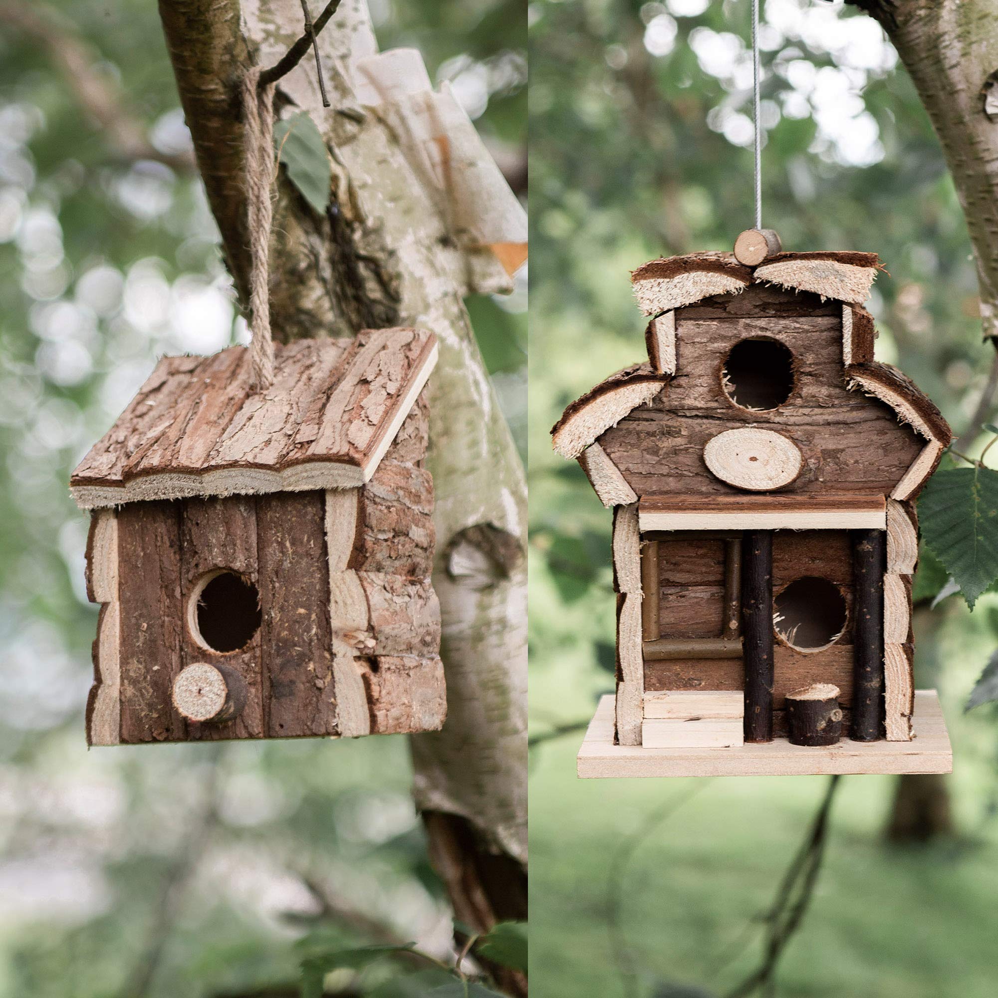 Garden Mile Natural Bird Box House Hotel - Traditional Wooden Bird Houses for Garden, Balcony, Ideal as Robin House, Sparrow Nest Box