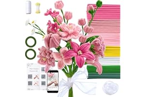 LENYNAL 500 Pcs Pipe Cleaners Craft Bulk, Pink Pipe Cleaner Flower Kit, Glue-Free & Safe for Kids, Step-by-Step Tutorial, 6 Colors Chenille Stems for Flower Making