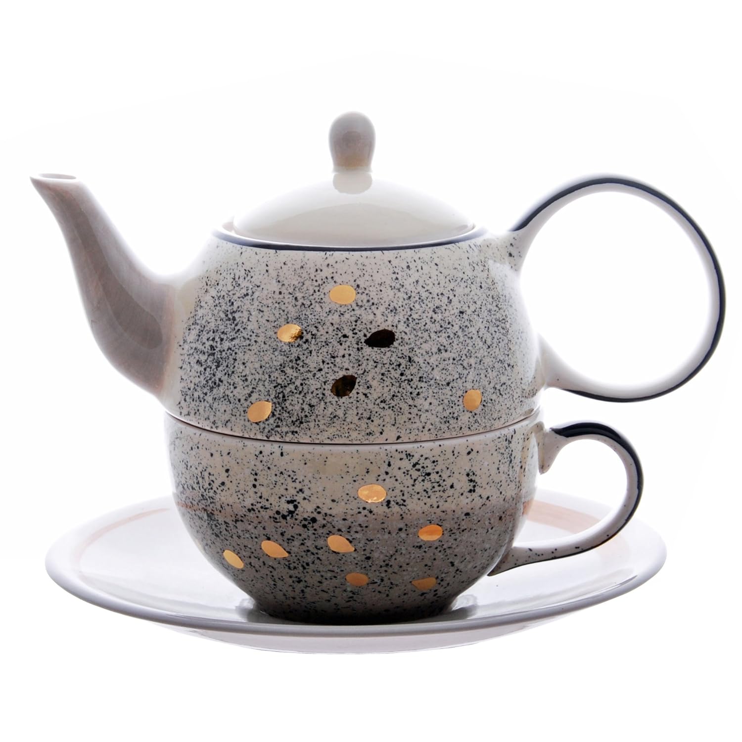 Kanne 0,4 l Tea for one Set Sao Keramik mit Goldauflage 4teilig Balk