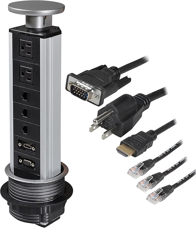 Enchufe de alimentación para mesa con 2 enchufes de EE. UU., 3 puertos