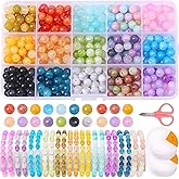 ZIRICHER 8mm Crackle Glass Beads - Smooth Round Crystal Beads for Jewelry Making,Loose Colored DIY Craft Glass Beads Set Supplies for Bracelets Necklaces Earrings Jewelry Making