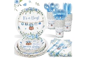 Heboland 175 Pcs Boy Baby Shower Decorations Party Plates Set 25 Guests - Blue "It's a Boy" Baby Shower Decorations Paper Pla