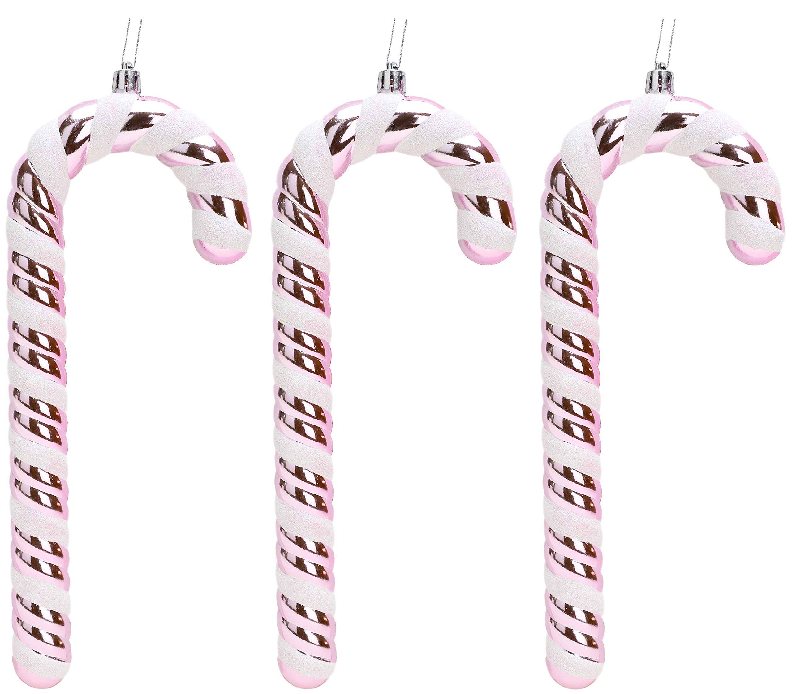 Christmas Concepts® Pack of 3–250mm (10") Extra Large Candy Cane Baubles – Shiny & Glitter Decorated – Christmas Decorations (Baby Pink)