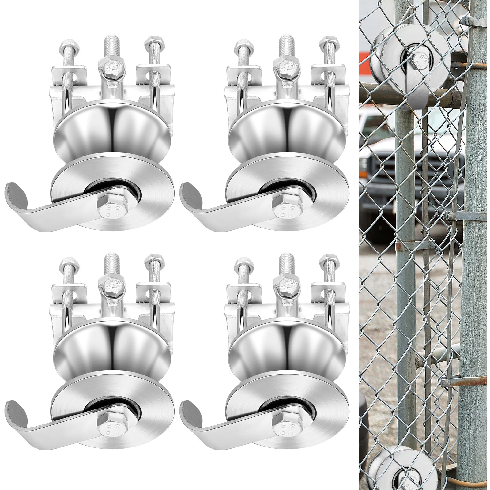 Photo 1 of MorningRo 4 Pack Sliding Gate Rollers Rear Pipe Track Wheels for Chain Link Sliding Gates Galvanized Gate Rollers for 1-7/8" Gate Frame Rolls on 1-5/8" Pipe Track Heavy Duty Sliding Gate Wheels