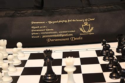 Paramount Dealz 20x 20 Professional Vinyl Chess Set (Fide Standards) with 2 Extra Queens/Chess Bag, Black