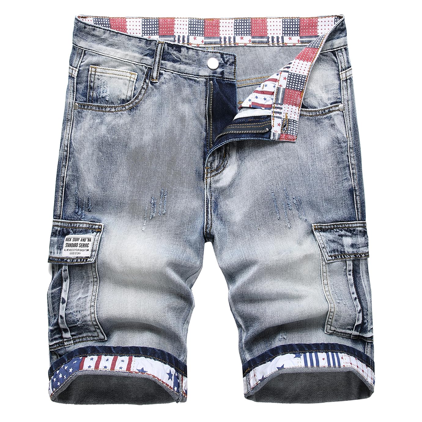 Baylvn Men's Casual Ripped Printed Denim Shorts Slim Fit Summer Beach Jeans Shorts